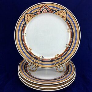 Block CANYON Stoneware Orange Brown Blue Arches Southwestern  Dinner Plate Set 4
